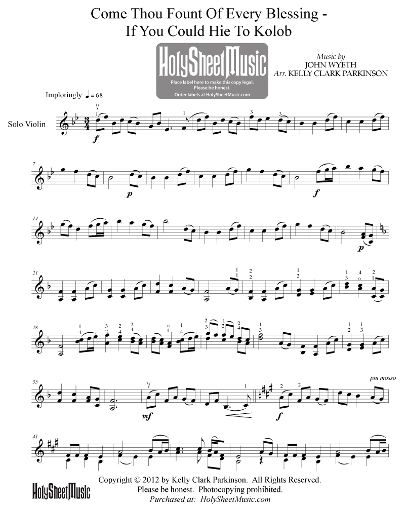 Serena Sucio Montaña Come Thou Fount / If You Could Hie to Kolob (Violin Solo - Parkinson) -  Holy Sheet Music